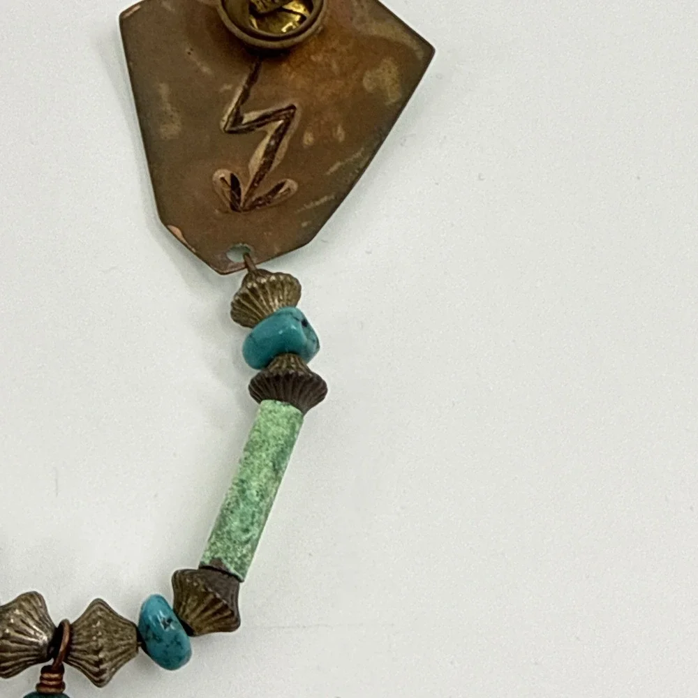 Vtg Native American Kokopelli‎ Brooch Pin Pendant Turquoise Copper? 5